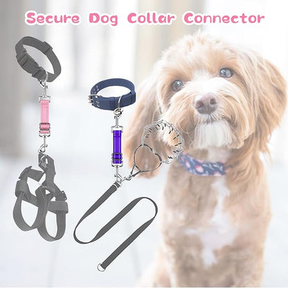 YUEPET Dog Safety Collar Clips 2 Pack Adjustable Prong Collar Backup Clips Reflective Double Ended Backup Clasp Leash Connector for Dog Harness to Collar Safety Clip(Pink+Purple)