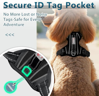 BARKBAY Dog Harness No Pull with ID Tag Pocket - Heavy Duty, Reflective, Easy Control for Large Dogs(Black,XS)