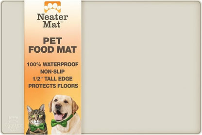 Neater Pet Brands Neater Mat Pet Mats for Food and Water, Cat & Dog Bowl Mat Waterproof Silicone, Feeding Tray, Dog Food Mats for Floors, Placemat w/Raised Edge for Under Bowls, 16” x 10”, Cream