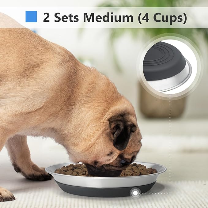 2 Packs Premium Stainless Steel Dog Bowls - Non-Slip, 2.5 Cups Capacity, Durable and Safe for Your Beloved Pet