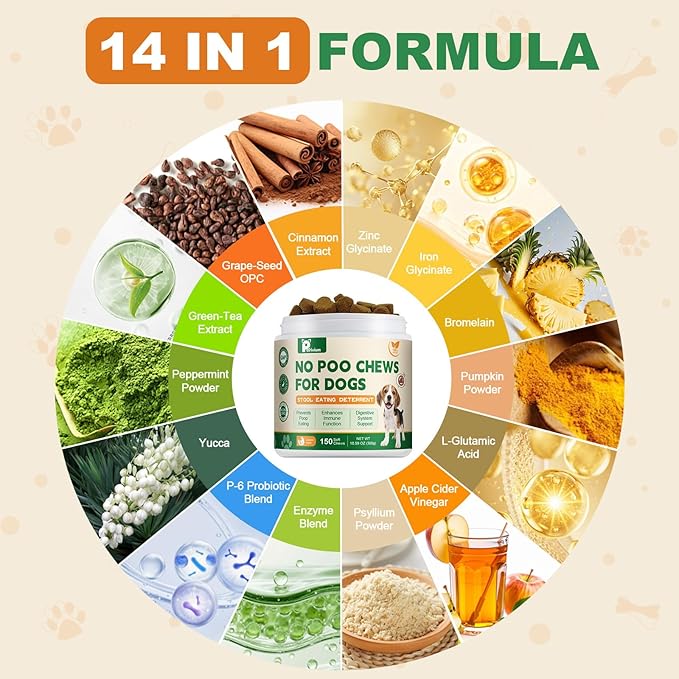 No Poo Chews - Coprophagia Deterrent for Dogs, No Poop Eating Deterrent for Dogs, Prevent Stop Dogs from Eating Poop Supplement -Gut Health & Immune Support,150ct