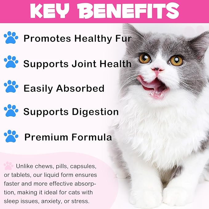 Collagen for Cats, Cat Collagen Liquid Drops for Cats with Biotin, MSM & Ginger Digestive & Immunity Support, Itch Relief, Skin & Coat and Joint Health, Cat Supplement 60ml ﻿