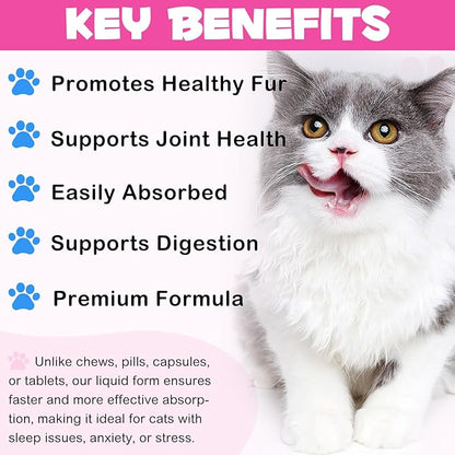 Collagen for Cats, Cat Collagen Liquid Drops for Cats with Biotin, MSM & Ginger Digestive & Immunity Support, Itch Relief, Skin & Coat and Joint Health, Cat Supplement 60ml ﻿
