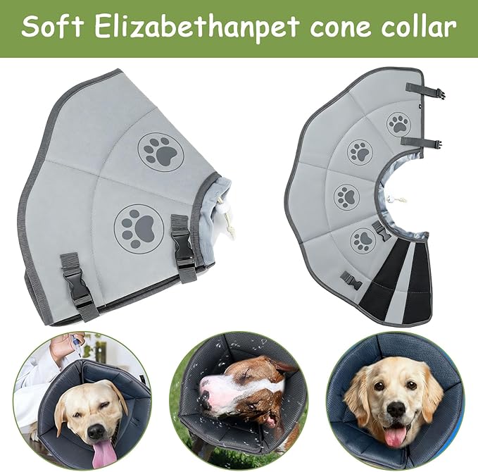 Soft Cone for Dogs to Stop Licking,Dog Cones for Small Medium Large Pets After Surgery Recovery Collar Elizabethan Collars Comfy Fabric Elizabeth Prevent Dog Licking Alternative(Grey, XL)