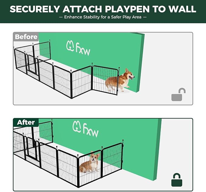 FXW Rollick Dog Playpen with Anchor Kit (Pack of 4) – 40 Inch 16-Panel Dog Pen for Large Dogs, Stable & Safe Indoor/Outdoor Play│Patented