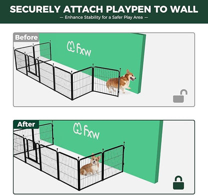 FXW Rollick Dog Playpen with Anchor Kit (Pack of 4) – 40 Inch 16-Panel Dog Pen for Large Dogs, Stable & Safe Indoor/Outdoor Play│Patented