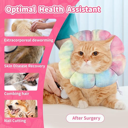 Dog Cat Surgical Recovery Cone Dog Protective Collar, Pet Recovery E-Collar Soft Neck Cone to Stop Licking Wound for Cats & Kittens Small Dog After Surgery (Pinkblue, S)