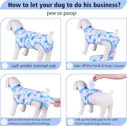 PetWarm Pet Recovery Suit for Female Dogs, Dog Surgery Suit, Cone of Shame Alternatives Bodysuit for Abdominal Affected Areas Sensitive Skin Areas, Dog Bodysuit, Marine Animal Patterns, Blue, XL