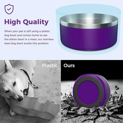 WENBOKMIN Dog Bowl, Stainless Steel Dog Food and Water Bowl with Non Slip Quiet Bottom, Easy to Clean, Dishwasher Safe, 64oz, Purple