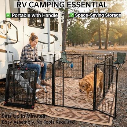Portable Dog Crates & Playpen, 32'' Metal Pet Pen for Small/Medium Dogs, Easy-Carry Straps, Ideal for Indoor/Outdoor, Camping, RV, Yard (One Door)