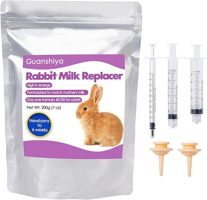 Rabbit Milk Replacer, 200 Grams Bunny Milk Replacement - High-Protein Formula for Newborn Bunnies & Orphaned Baby Rabbits, Supports Gut Health and Digestion