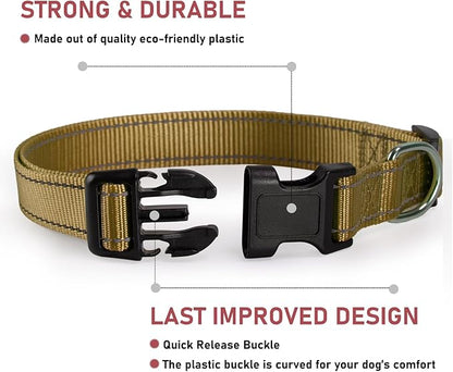 Reflective Dog Collar with Buckle Adjustable Safety Nylon Collars for Small Medium Large Dogs, Brown XL