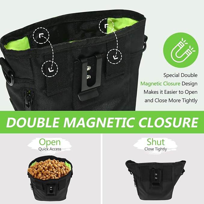 kissleaf Dog Treat Pouch with Magnetic Closure, Treat Pouches for Pet Training, Large Dog Treat Training Pouch and Dog Clicker, Dog Training Treat Pouch Built-in Poop Bag Dispenser, Hands-Free Snack