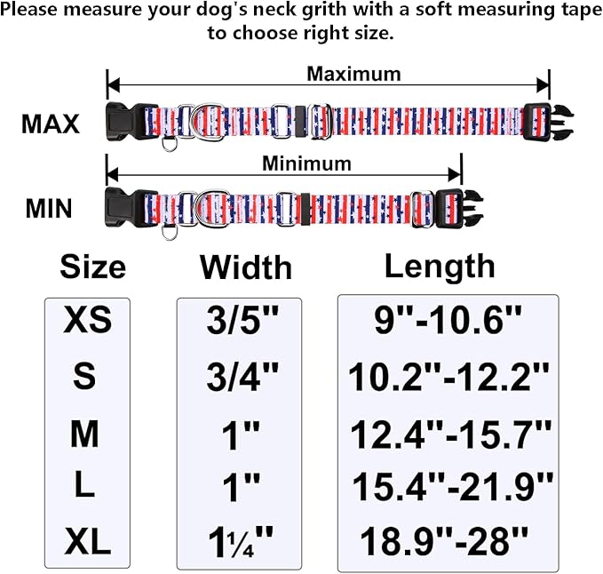 American Flag Martingale Collar 4th of July Star Holiday Dog Collar with Buckle Adjustable Pet Collars (Red Blue Patriotic Stripes, Medium)