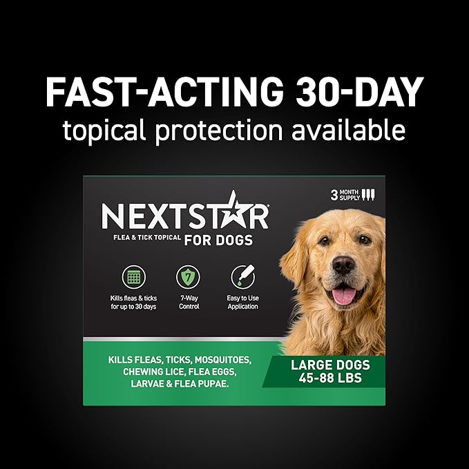 NEXTSTAR Flea and Tick Prevention for Dogs, Repellent & Control, Fast Acting Waterproof Topical Drops, Flea and Tick Prevention for Large Dogs, 3 Monthly Doses