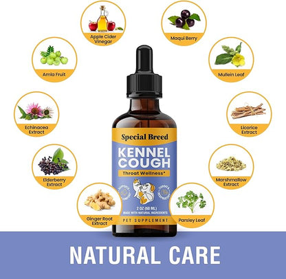 Kennel Cough Support for Dogs & Cats – Helps with Dry, Wet & Barking Cough – Herbal Pet Respiratory & Throat Support, Supports Breathing & Clear Airways – Natural Liquid Supplement – 2oz