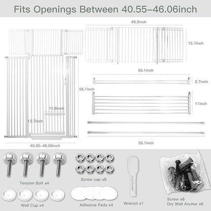 SHYUJAJIE 71 Inch Extra Tall Pet Gate with Small Cat Door, 29.55"-46.06" Adjustable Wide Dog Gate, Tall Cats Gates for Doorway, Stairs, House(White)