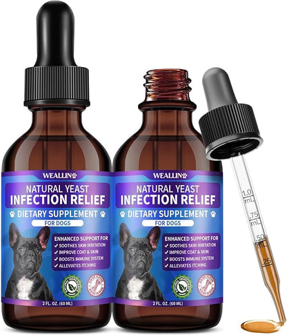Natural Yeast Infection Treatment for Dogs | Probiotic-Powered Drops with 8-Herbal Blend | Supports Skin, Ears, Allergy Relief | Dog Yeast Infection Treatment Oral Supplement | Bacon-Flavored-2PC