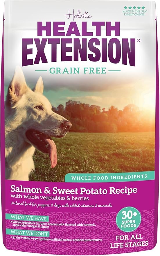Health Extension Grain Free Salmon & Sweet Potato Dry Dog Food - 30+ Superfoods and Probiotics for All Life Stages (4 lb)