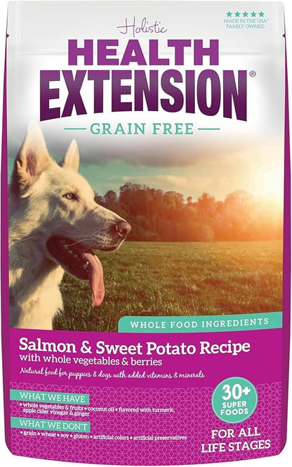 Health Extension Grain Free Salmon & Sweet Potato Dry Dog Food - 30+ Superfoods and Probiotics for All Life Stages (4 lb)