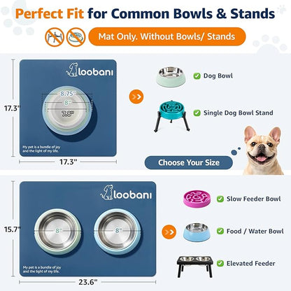 LOOBANI Dog Food Mat for Floors Waterproof 23.6"x15.7"- Absorbent Dog Bowl Mat for Food and Water Bowl, Leakproof Rubber Backing, Dog Feeding Mat for Dog, Cat, Pet (23.6"x15.7", Dark Blue)