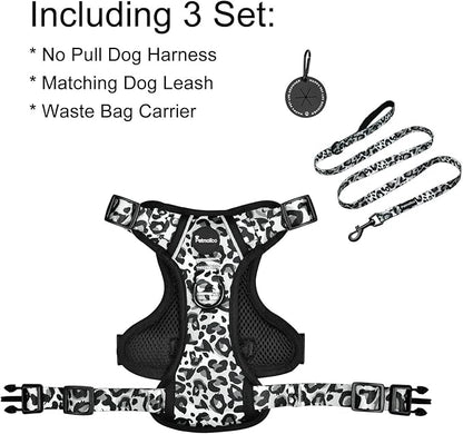 Petmolico Dog Harness for Small Dogs, Cute Harness Vest with Two Leash Clips and Soft Handle, Reflective Easy Walk Puppy Vest - Grey Leopard, Medium