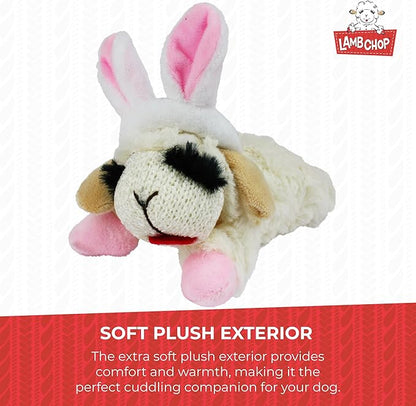 Multipet Lamb Chop Dog Plush Toy w/Easter Bunny Ears - Squeaky Toy for All Dogs - Extra Soft Plush - Stuffed Animal for Cuddling & Playing (6”, Cream/Pink)