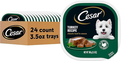 Cesar Classic Loaf in Sauce Adult Wet Dog Food Turkey Recipe, Wet Food for Dogs, 3.5 oz Easy Peel Trays, 24 Count