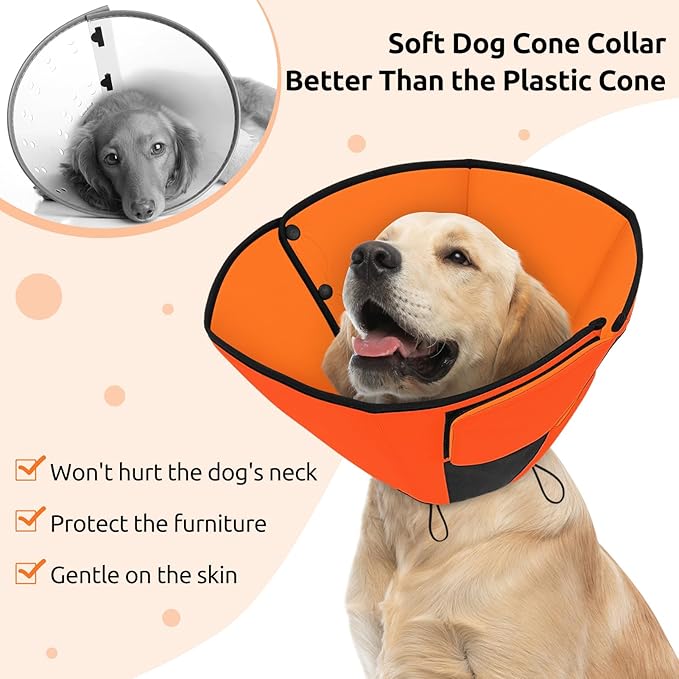 Queenmore Soft Cone for Dogs After Surgery, Dog Cones for Large Dogs to Stop Licking, Soft Dog Cone, Elizabethan Collar for Pets, Alternative Pet Recovery Collar for Wound Healing, Orange L