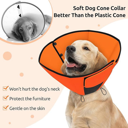 Queenmore Soft Cone for Dogs After Surgery, Dog Cones for Large Dogs to Stop Licking, Soft Dog Cone, Elizabethan Collar for Pets, Alternative Pet Recovery Collar for Wound Healing, Orange L
