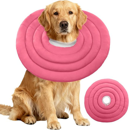 IDOMIK Dog Recovery Collar, Waterproof Soft Dog Cone After Surgery, Comfy Protective Elizabethan Collar Alternative for Dogs Cats, Adjustable Pet Neck Donut Cone Anti-Licking Biting Wounds,RoseRed,3XL