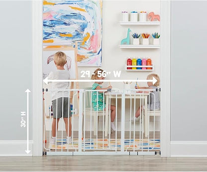 Regalo Safety 29-56" Extra Wide Baby Gate for Doorways & Bottom of Stairs, Pressure Mounted Baby Gate with Door for Babies, Toddlers & Pets, Tested & Safe for 30 Years, American Designed and Owned