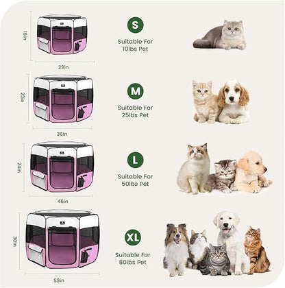 X-ZONE PET Dog Playpen Portable Pet Play Pens for Puppies, Cat, Rabbit, Chicks, Foldable Exercise Play Tent Kennel Crate, Indoor/Outdoor Travel Camping Pink Large