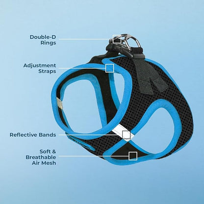 Best Pet Supplies - All Weather Mesh/Plush, Reflective, No Pull Harness for Small, Medium Dogs, Cats - Secure with Hook & Loop Fastener, Buckle, Double D-Rings - Black/Blue Trim, XS