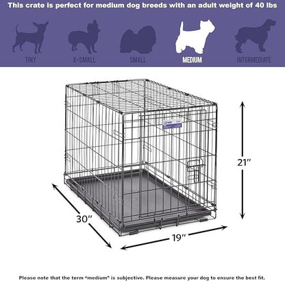 MidWest Homes for Pets 30-Inch iCrate for Medium Breeds, 21-40 lbs, Single Door Folding Dog Crate with Divider Panel, Leak-Proof Tray & Secure Latch, Portable, Durable & Easy to Assemble