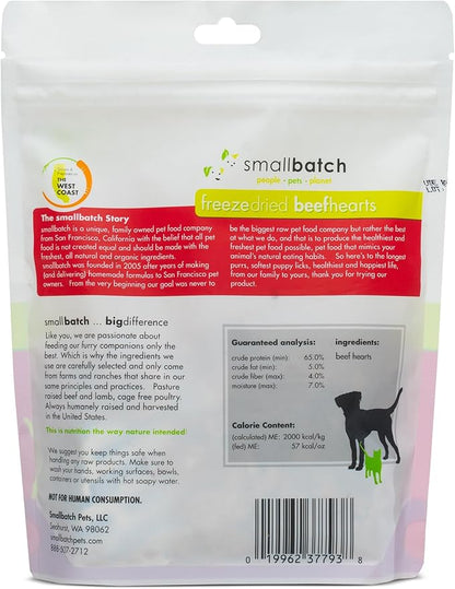 smallbatch Pets Premium Freeze-Dried Beef Heart Treats for Dogs and Cats, 3.5 oz, Made and Sourced in The USA, Single Ingredient, Humanely Raised Meat, No Preservatives or Anything Artificial Ever