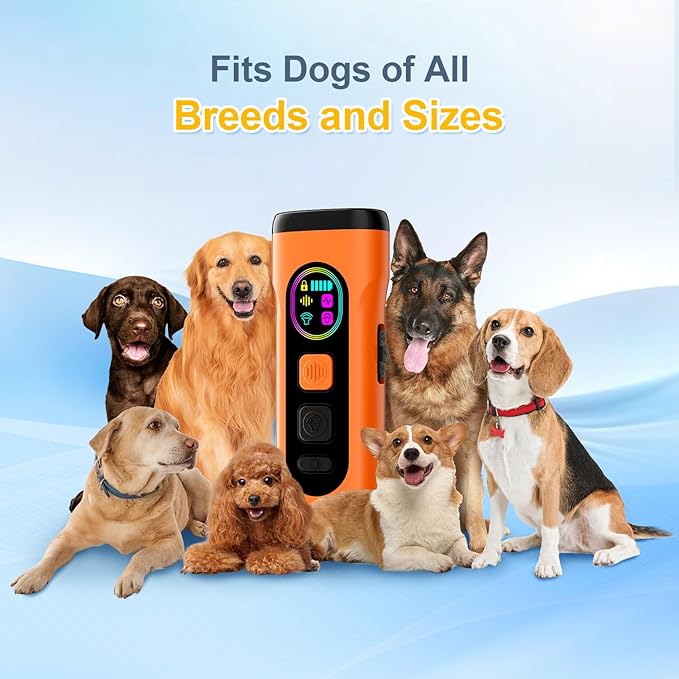 Dog Bark Deterrent Devices Anti Barking Device for Dogs Ultrasonic Bark Stopper Portable Dog Training Tool Indoor Outdoor Up to 50ft Correct Bad Behavior of Own or Neighbor's Dog (Orange)