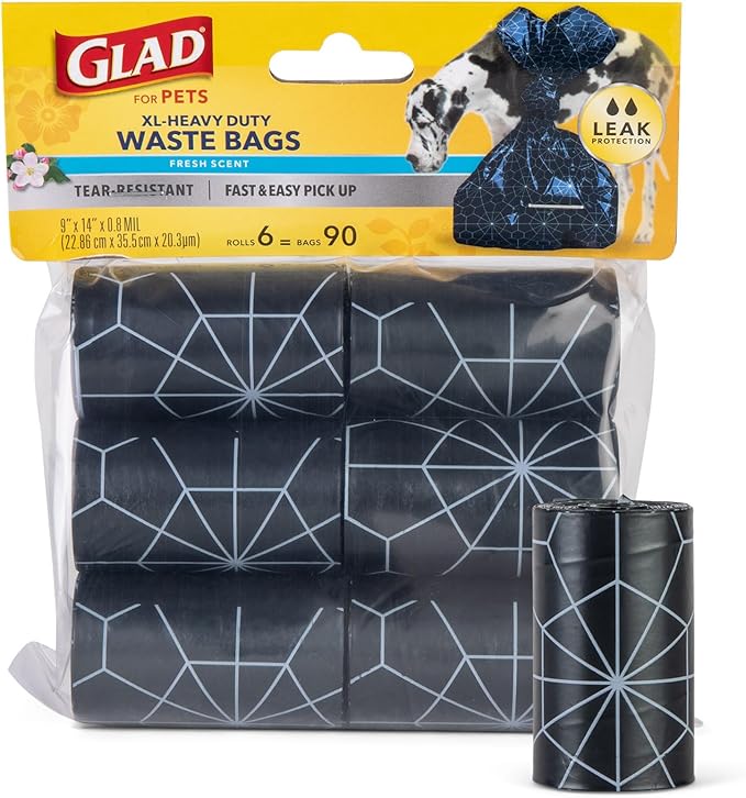 Glad for Pets Extra Large Scented Dog Poop Bags, Heavy Duty Tear-Resistant Pet Waste Pickup Bags with Fresh Scent, Easy-Tie Handles for Walking, Camping, Travel, 90 Count - 48 Pack