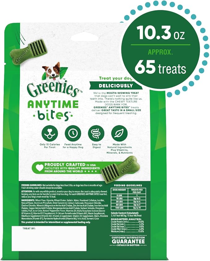 Greenies Anytime Bites Dog Treats,Mint Flavor,Dog Training Treats,10.3 oz. Bag,(Pack of 2)