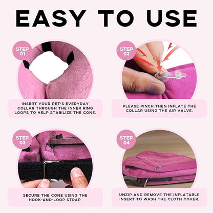 Inflatable Dog Cone Collar-Enhanced Anti-Licking Protective Cone with Adjustable Strap-Soft Dog Donut Collar Recovery Cone for Pets After Surgery(Pink, L)