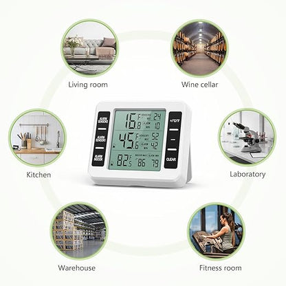 KeeKit Refrigerator Thermometer, Indoor Outdoor Thermometer with 2 Sensors, Wireless Digital Freezer Thermometer with Audible Alarm Temperature Gauge, Min/Max Record for Home, Kitchen – White