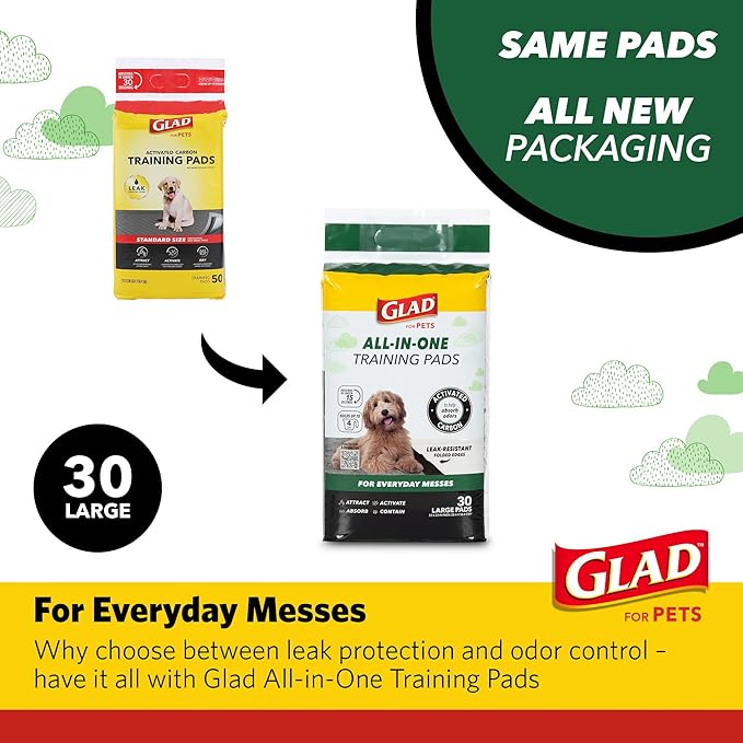 Glad for Pets Black Charcoal Puppy Pads - Super Absorbent Disposable Dog Pee Pad, Potty Training, Dog Crate and Indoor Use 23" x 23" - 30 Count - 6 Pack