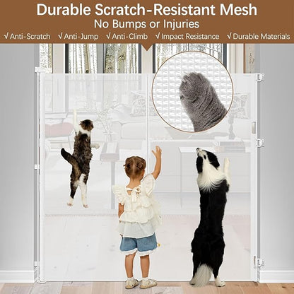 Reinforced 55" Extra Tall Cat Gate for Doorway - No Jumping Over/Crawling Under, Retractable Baby Gate for Cats Fits Openings up to 55" Wide, Retractable Dog Gate Indoor Tall Pet Gate for Stairs/White