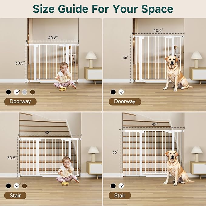 Cumbor 48" Auto Close Baby Gate & Cumbor 2 Pack 48" Dog Gate, Durable Child Gate for Stairs, Doorways, Easy Walk Thru Dog Gate for House for Doorways