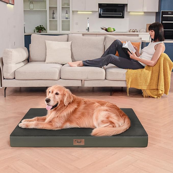 Plush Orthopedic Dog Bed for Medium Dogs & Puppies, Waterproof Dog Beds 29x18 Inch with Removable Washable Cover, Egg Crate Foam Flat Pet Mat, Coffee