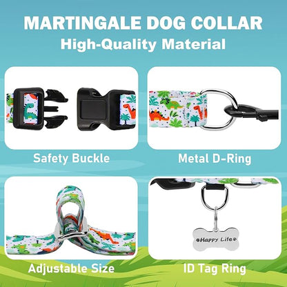 Martingale Dog Collars with Buckle No Pull Training Dog Collar for Small Dogs (Green Dinosaur, Small)