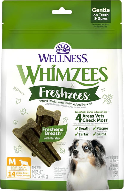 Wellness WHIMZEES Freshzees Dog Dental Treat, Soft Chews, Freshens Breath, Medium Size, 14.81 oz Bag, 14 Count