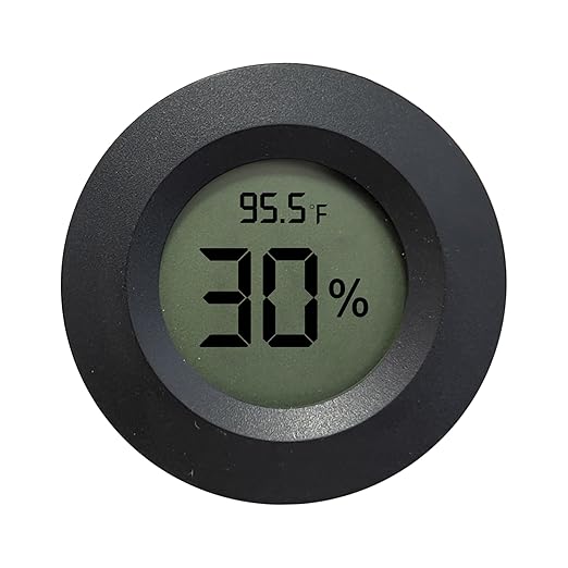 SunGrow Reptile Thermometer with Hygrometer with Digital Display, Accurate Temperature, Humidity Gauge for Snake and Lizard Tanks, Round Clear LCD, Black, 1.8”x1.8”x0.6”