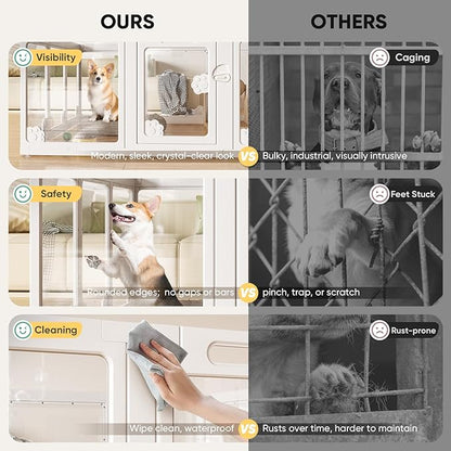 24“ Acrylic Clear Dog Play Pen Indoors 10 Panels, Puppy Playpen with Door for Small Dogs Puppies, Transparent Plastic Pet Playpen Cage Fence Crate Kennel for Cat Kitten Rabbit Bunny Ferret etc