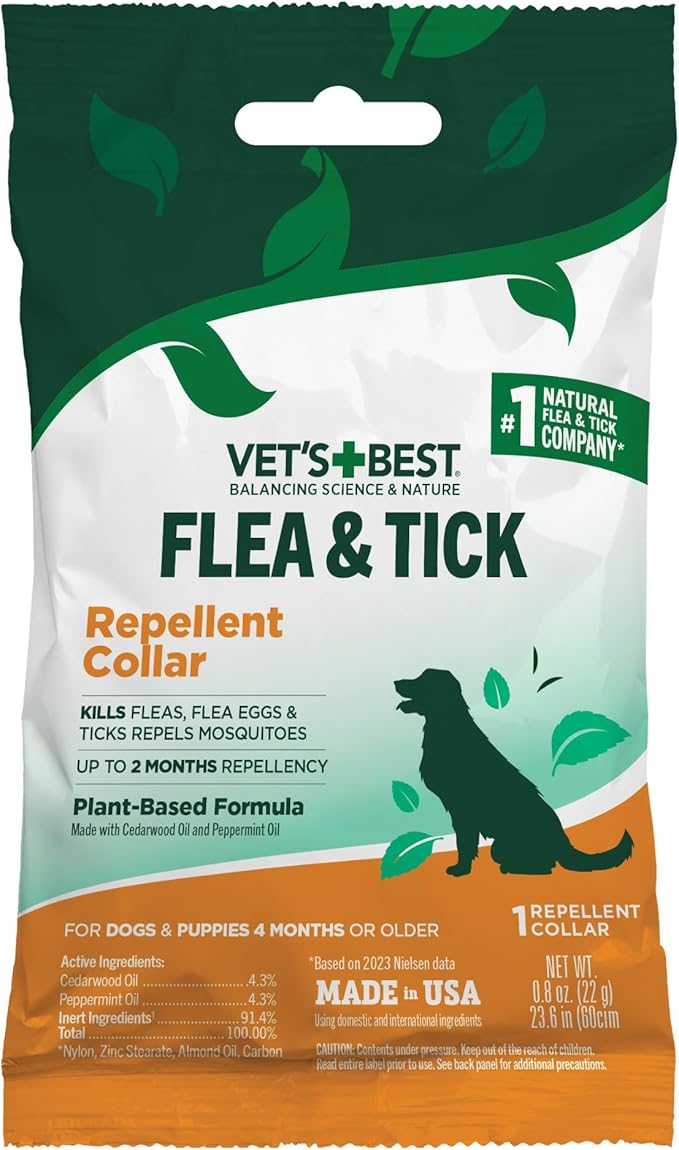 Vet's Best Natural Flea and Tick Collar for Dogs – Natural Repellent Collar with Plant-Based Ingredients – Flea and Tick Prevention and Treatment – Fits Small to Large Dogs – Up to 20” Neck Size